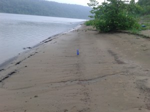 Bottle of sunscreen indicates where the water came up to.